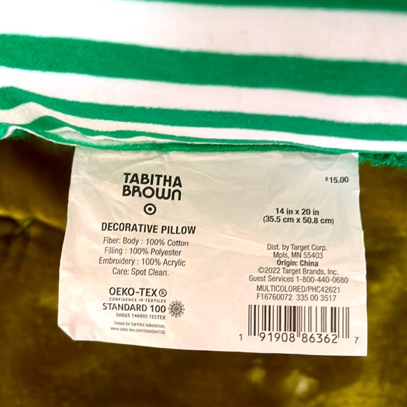 Tabitha Brown Target Avocado Green Striped Geometric Decorative Throw Pillows - Picture 4 of 6